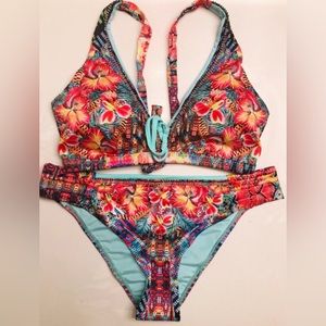 Hand decorated Aqua Hawaiian bikini
